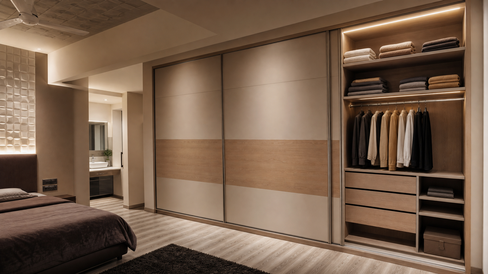 Custom wardrobe design in a Navi Mumbai bedroom by Kanchan Kolge